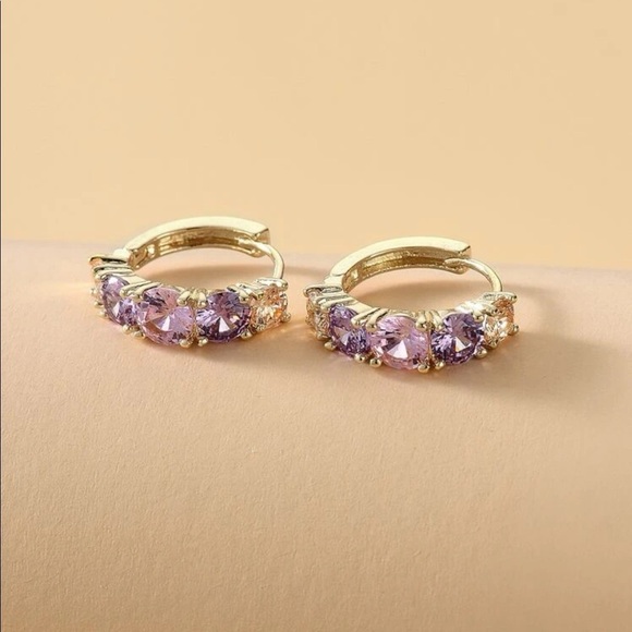 Gold 3/$30 Small Gold & Purple Hoop Earrings - Picture 2 of 2